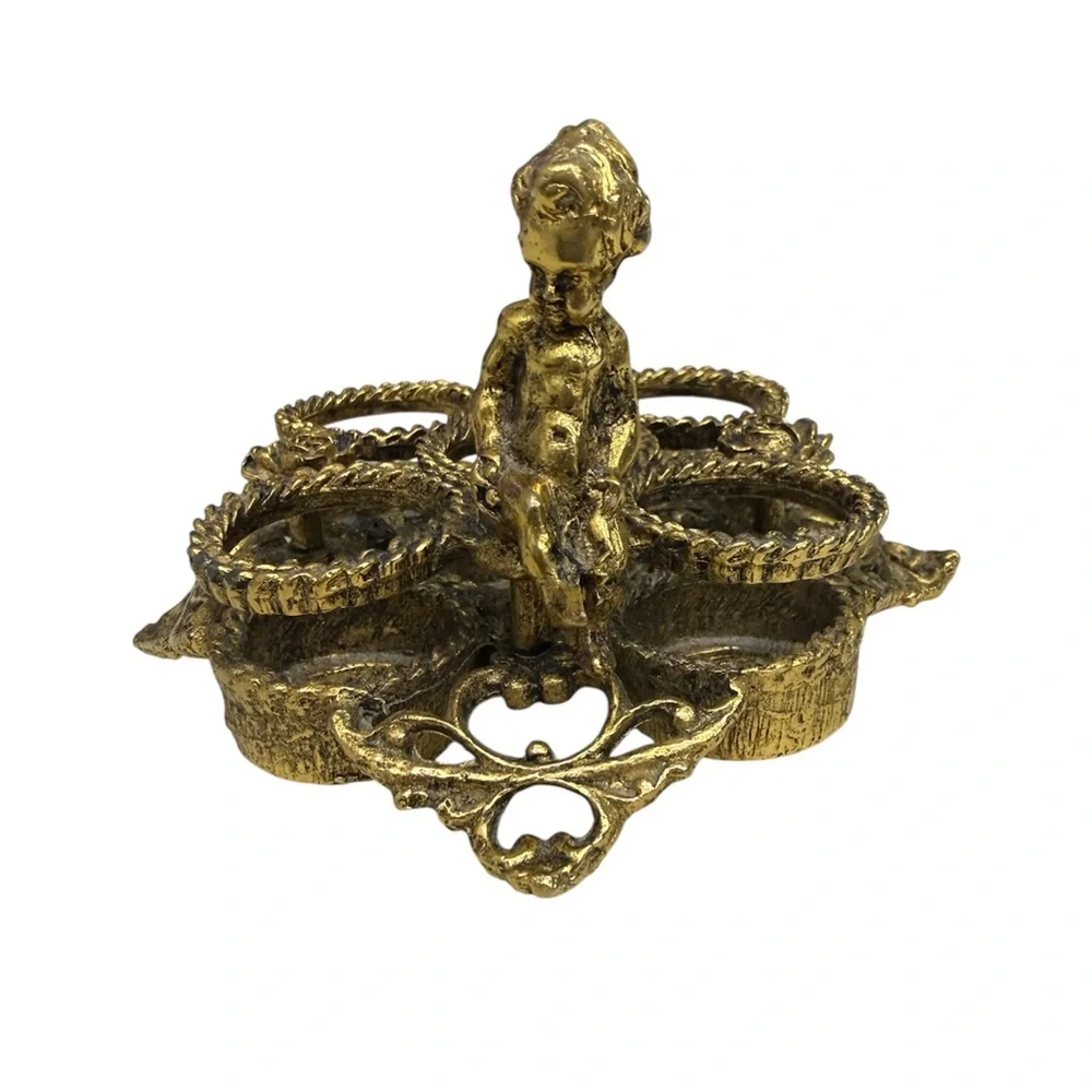 Vintage Hollywood Regency Gold Cherub Lipstick Holder Ornate Brass Tone